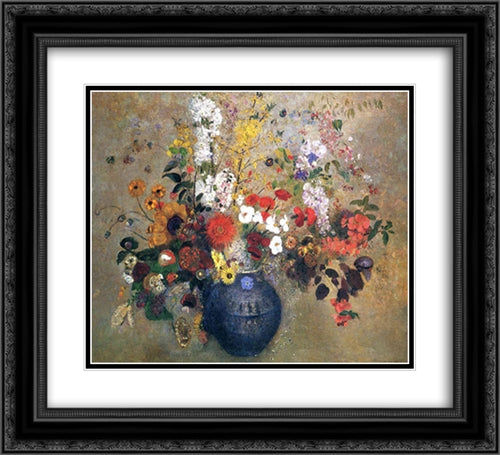 Flowers 22x20 Black Ornate Wood Framed Art Print Poster with Double Matting by Redon, Odilon