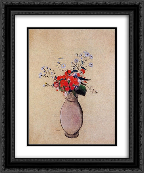 Bouquet of Flowers 20x24 Black Ornate Wood Framed Art Print Poster with Double Matting by Redon, Odilon