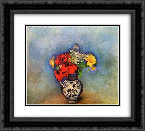 Geraniums 22x20 Black Ornate Wood Framed Art Print Poster with Double Matting by Redon, Odilon