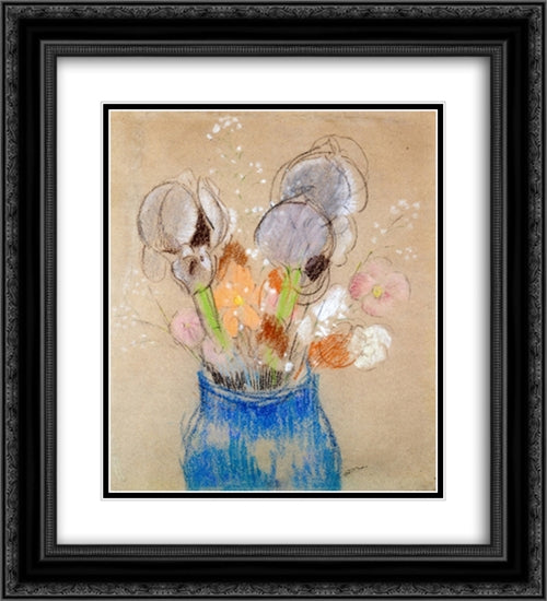 Bouquet of Flowers 20x22 Black Ornate Wood Framed Art Print Poster with Double Matting by Redon, Odilon