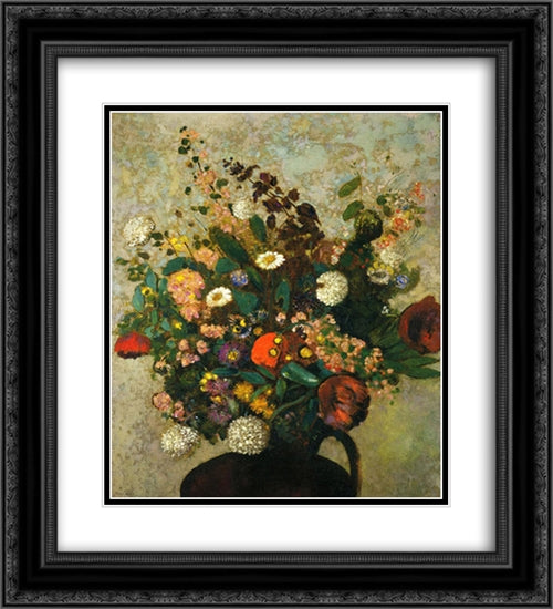 Bouquet of Flowers 20x22 Black Ornate Wood Framed Art Print Poster with Double Matting by Redon, Odilon