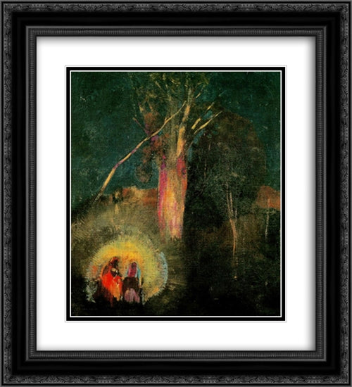 Flight into Egypt 20x22 Black Ornate Wood Framed Art Print Poster with Double Matting by Redon, Odilon