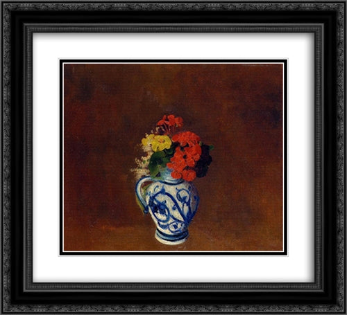 Geraniums and other Flowers in a Stoneware Vase 22x20 Black Ornate Wood Framed Art Print Poster with Double Matting by Redon, Odilon