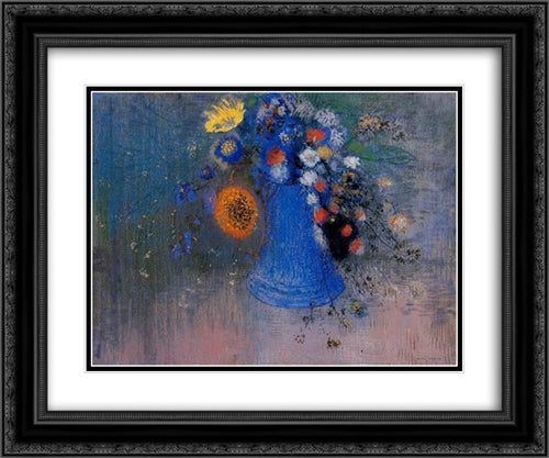 Vase of Flowers 24x20 Black Ornate Wood Framed Art Print Poster with Double Matting by Redon, Odilon