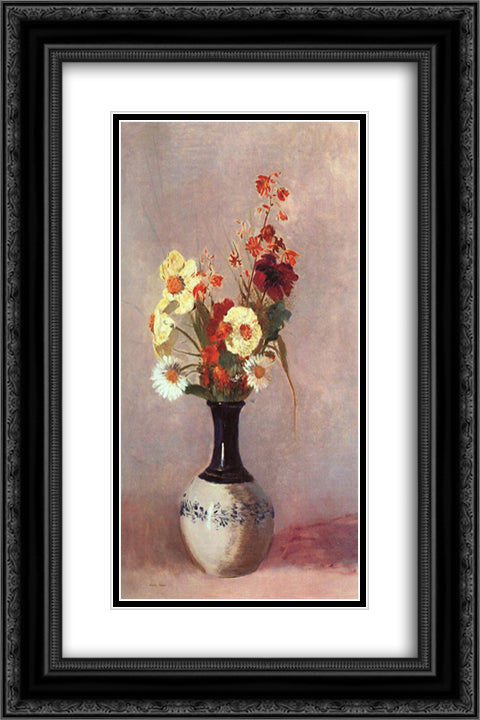 Vase of Flowers 16x24 Black Ornate Wood Framed Art Print Poster with Double Matting by Redon, Odilon