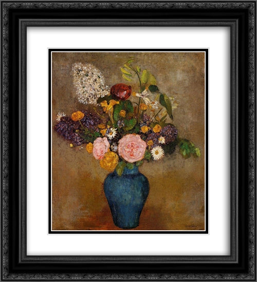 Vase of Flowers 20x22 Black Ornate Wood Framed Art Print Poster with Double Matting by Redon, Odilon