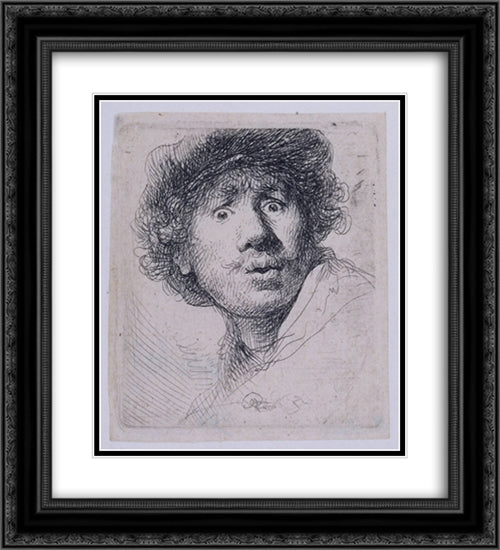 Self-portrait 20x22 Black Ornate Wood Framed Art Print Poster with Double Matting by Rembrandt