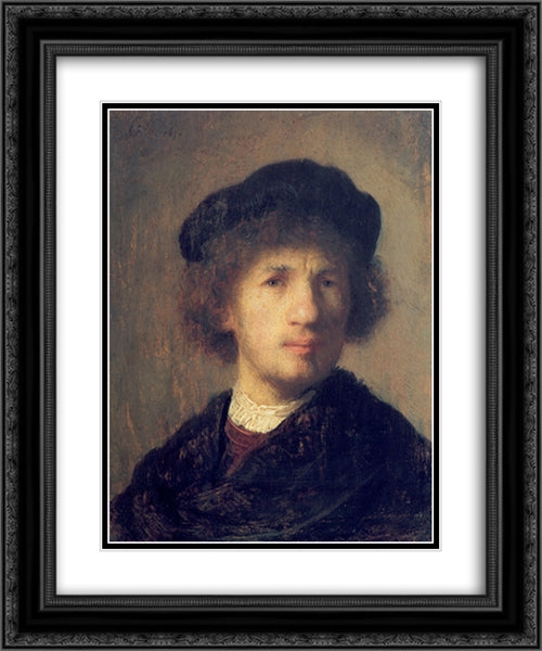 Self-portrait 20x24 Black Ornate Wood Framed Art Print Poster with Double Matting by Rembrandt