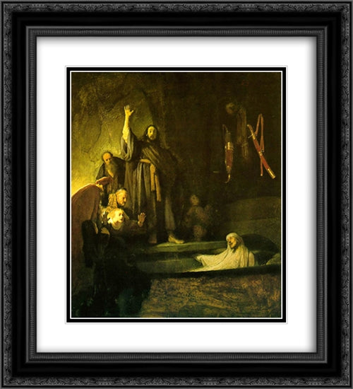 The Raising of Lazarus 20x22 Black Ornate Wood Framed Art Print Poster with Double Matting by Rembrandt