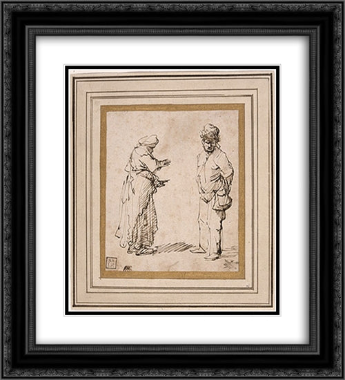 Beggar Man and Woman 20x22 Black Ornate Wood Framed Art Print Poster with Double Matting by Rembrandt