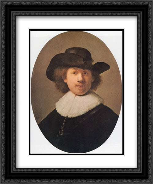 Self-portrait 20x24 Black Ornate Wood Framed Art Print Poster with Double Matting by Rembrandt