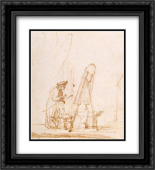 Artist in His Studio 20x22 Black Ornate Wood Framed Art Print Poster with Double Matting by Rembrandt