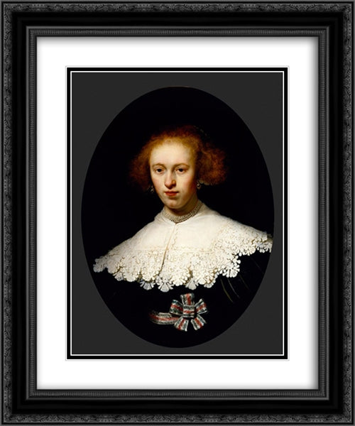 Portrait of a Young Woman 20x24 Black Ornate Wood Framed Art Print Poster with Double Matting by Rembrandt