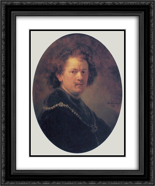 Self-portrait 20x24 Black Ornate Wood Framed Art Print Poster with Double Matting by Rembrandt