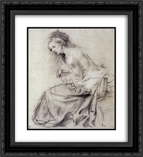 Female nude seated, Suzanne 20x22 Black Ornate Wood Framed Art Print Poster with Double Matting by Rembrandt