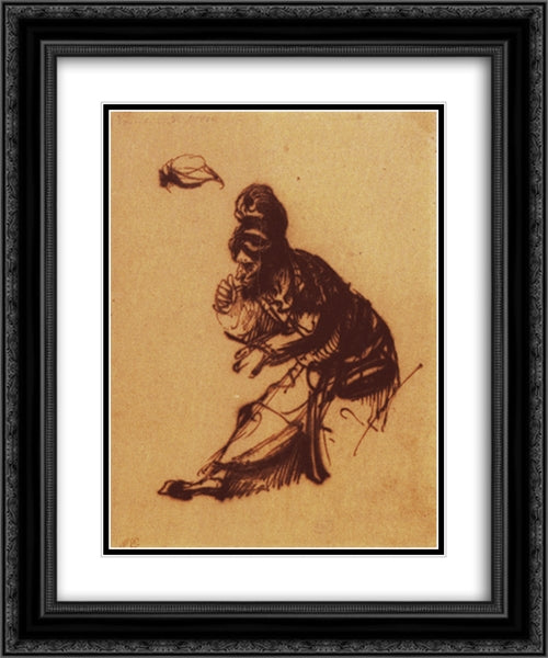 One of the two old 20x24 Black Ornate Wood Framed Art Print Poster with Double Matting by Rembrandt