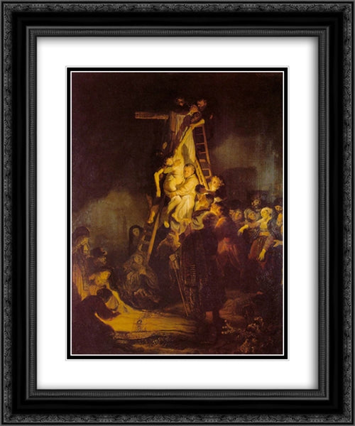 The Descent from the Cross 20x24 Black Ornate Wood Framed Art Print Poster with Double Matting by Rembrandt