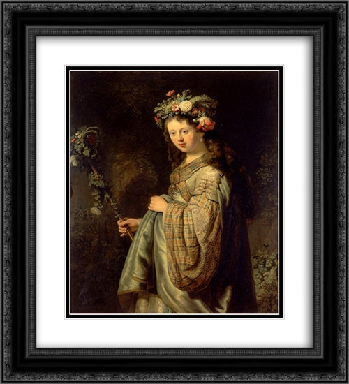 Flora 20x22 Black Ornate Wood Framed Art Print Poster with Double Matting by Rembrandt