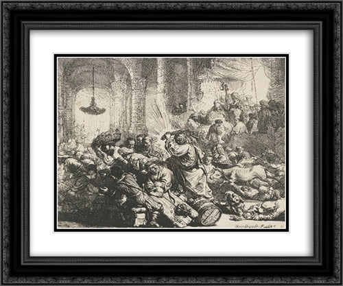 Christ driving the moneychangers from the Temple 24x20 Black Ornate Wood Framed Art Print Poster with Double Matting by Rembrandt