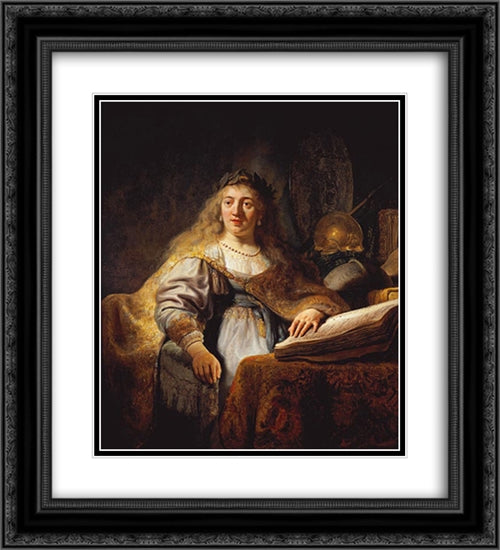 Minerva 20x22 Black Ornate Wood Framed Art Print Poster with Double Matting by Rembrandt