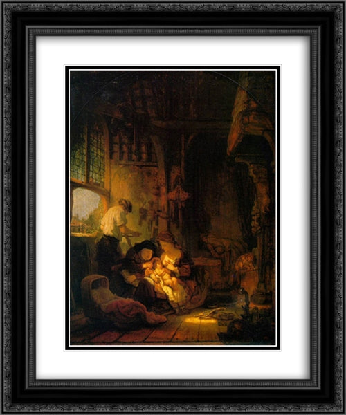 Holy Family 20x24 Black Ornate Wood Framed Art Print Poster with Double Matting by Rembrandt