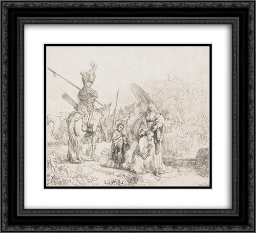 The baptism of the eunuch 22x20 Black Ornate Wood Framed Art Print Poster with Double Matting by Rembrandt