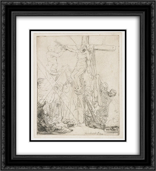 The descent from the cross 20x22 Black Ornate Wood Framed Art Print Poster with Double Matting by Rembrandt