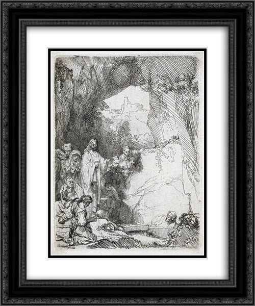 The raising of Lazarus 20x24 Black Ornate Wood Framed Art Print Poster with Double Matting by Rembrandt