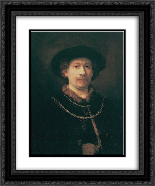 Self-portrait 20x24 Black Ornate Wood Framed Art Print Poster with Double Matting by Rembrandt