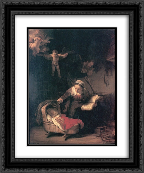 The Holy Family 20x24 Black Ornate Wood Framed Art Print Poster with Double Matting by Rembrandt