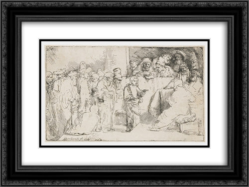 Christ disputing with the doctors 24x18 Black Ornate Wood Framed Art Print Poster with Double Matting by Rembrandt