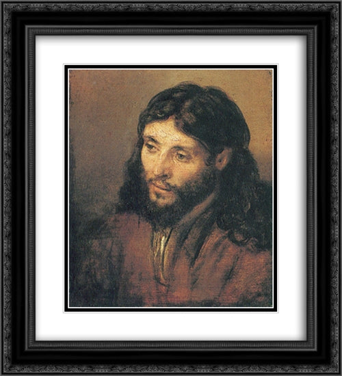 Head of Christ 20x22 Black Ornate Wood Framed Art Print Poster with Double Matting by Rembrandt