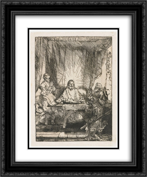 Christ at Emmaus 20x24 Black Ornate Wood Framed Art Print Poster with Double Matting by Rembrandt