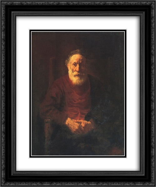 Portrait of an Old Man in Red 20x24 Black Ornate Wood Framed Art Print Poster with Double Matting by Rembrandt