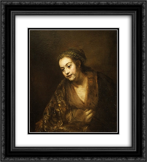 Portrait of Hendrickje Stoffels 20x22 Black Ornate Wood Framed Art Print Poster with Double Matting by Rembrandt