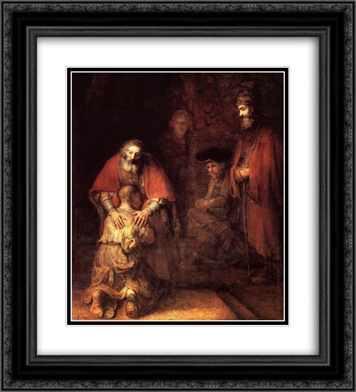 The Return of the Prodigal Son 20x22 Black Ornate Wood Framed Art Print Poster with Double Matting by Rembrandt