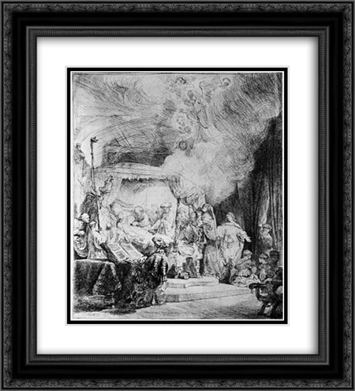 Death of the Virgin 20x22 Black Ornate Wood Framed Art Print Poster with Double Matting by Rembrandt