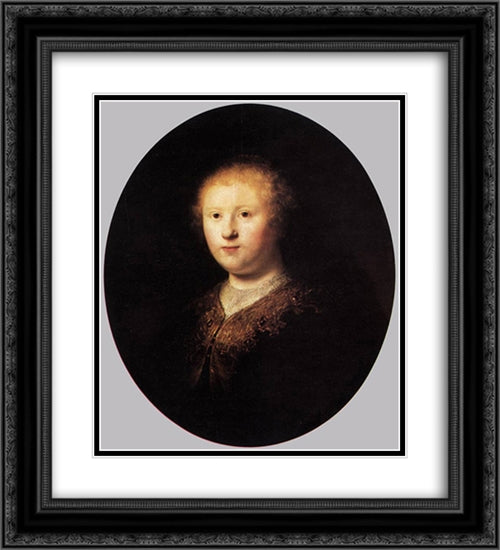 Portrait of a Young Woman 20x22 Black Ornate Wood Framed Art Print Poster with Double Matting by Rembrandt