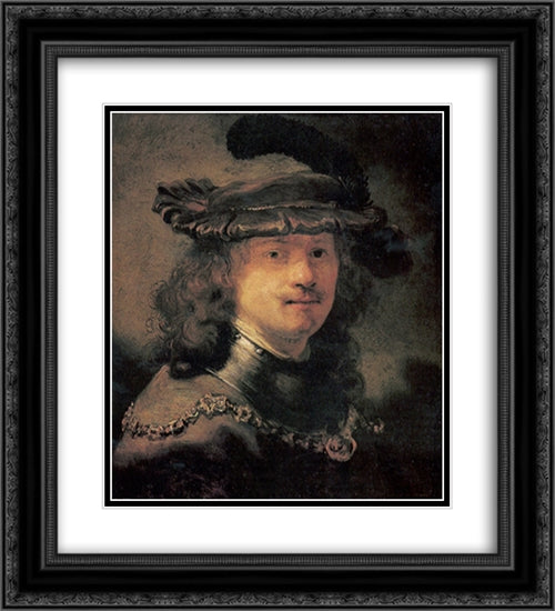 Self-portrait 20x22 Black Ornate Wood Framed Art Print Poster with Double Matting by Rembrandt