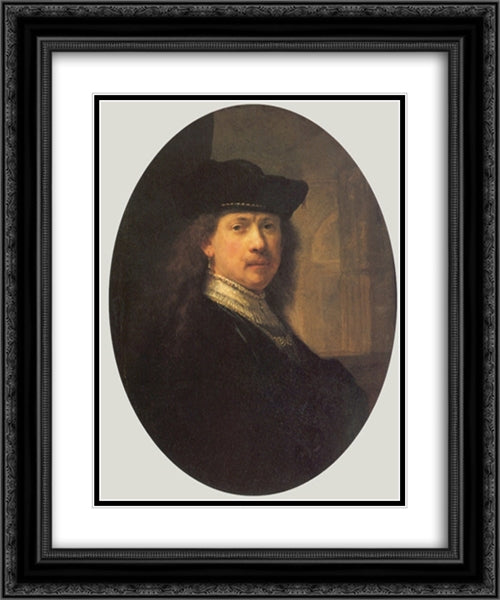 Self-portrait 20x24 Black Ornate Wood Framed Art Print Poster with Double Matting by Rembrandt