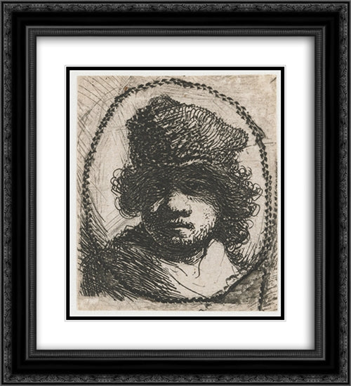 Self-portrait 20x22 Black Ornate Wood Framed Art Print Poster with Double Matting by Rembrandt