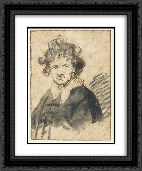 Self-portrait 20x24 Black Ornate Wood Framed Art Print Poster with Double Matting by Rembrandt