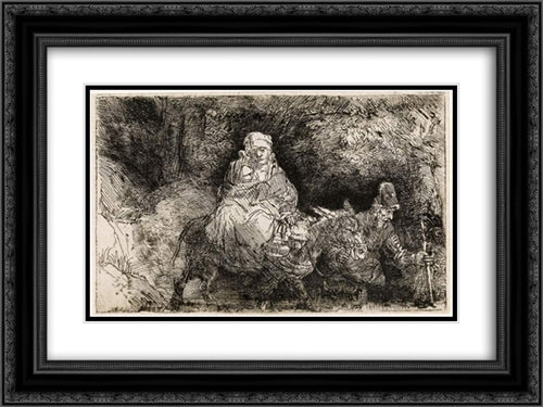 The Flight into Egypt 24x18 Black Ornate Wood Framed Art Print Poster with Double Matting by Rembrandt