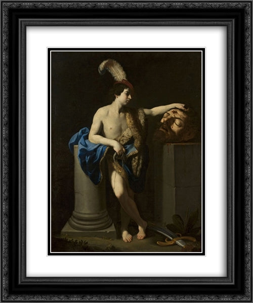 David with the Head of Goliath 20x24 Black Ornate Wood Framed Art Print Poster with Double Matting by Reni, Guido