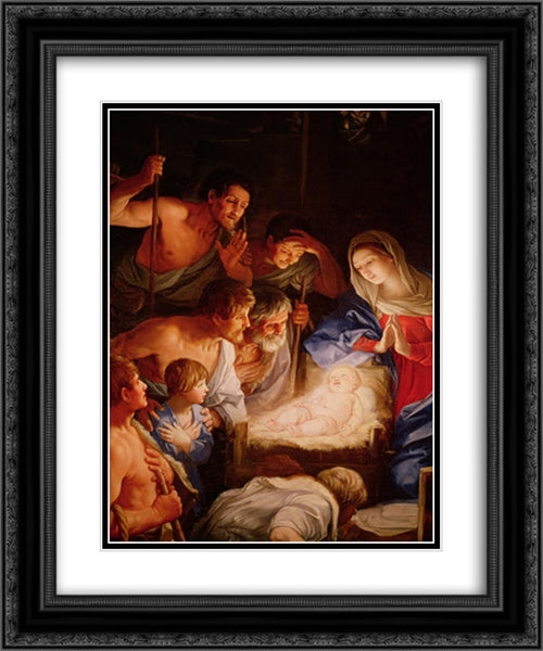 Adoration of the Shepherds 20x24 Black Ornate Wood Framed Art Print Poster with Double Matting by Reni, Guido