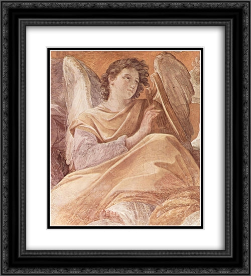 The Queen of Heaven and angels pla (Frescoes in the Palazzo Quirinale, Cappella dell'Annunciata, vault fresco scene) 20x22 Black Ornate Wood Framed Art Print Poster with Double Matting by Reni, Guido