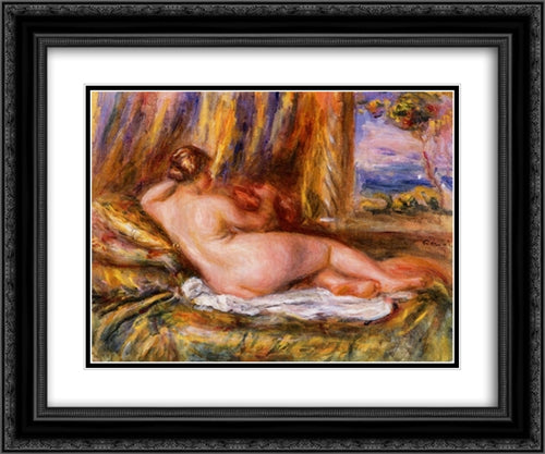 Reclining Nude 24x20 Black Ornate Wood Framed Art Print Poster with Double Matting by Renoir, Pierre Auguste