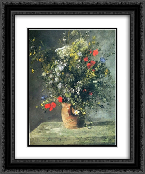 Flowers in a Vase 20x24 Black Ornate Wood Framed Art Print Poster with Double Matting by Renoir, Pierre Auguste