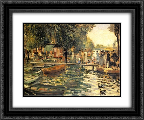 La Grenouillere 24x20 Black Ornate Wood Framed Art Print Poster with Double Matting by Renoir, Pierre Auguste