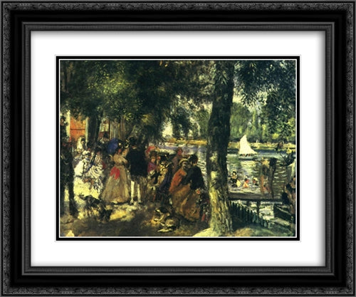 La Grenouillere 24x20 Black Ornate Wood Framed Art Print Poster with Double Matting by Renoir, Pierre Auguste